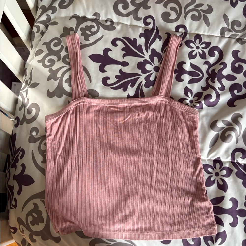 American Eagle Outfitters Dusty Pink Ribbed Square-Neck Tank